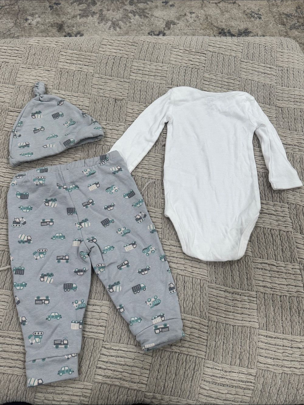 Carter's White Bodysuit with Tahari Gray & Teal Vehicle Print Pants and Hat - Picture 7 of 7